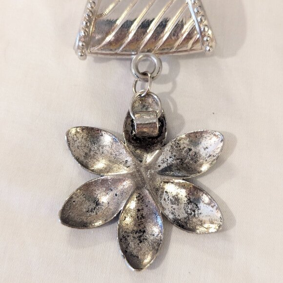 Silver Flower Scarf Ring (Scarf Slide) – Textured Floral Accessory - Picture 2 of 3